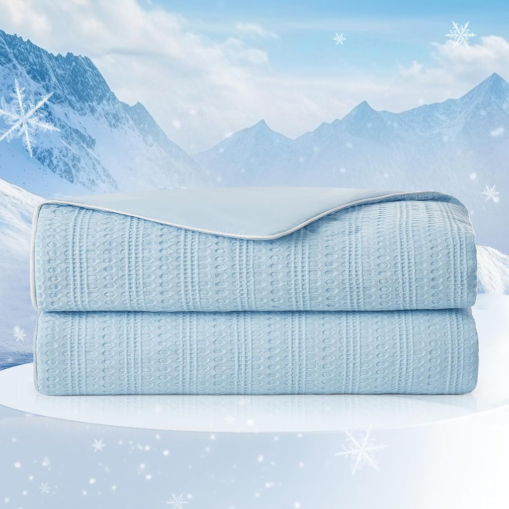 Amélie Home Waffle Cooling Comforter King Size, Q-Max 0.45 Reversible Lightweight Cooling Blanket for Hot Sleepers, Breathable Bedding for Night Sweats, 106'x90', Sky Blue