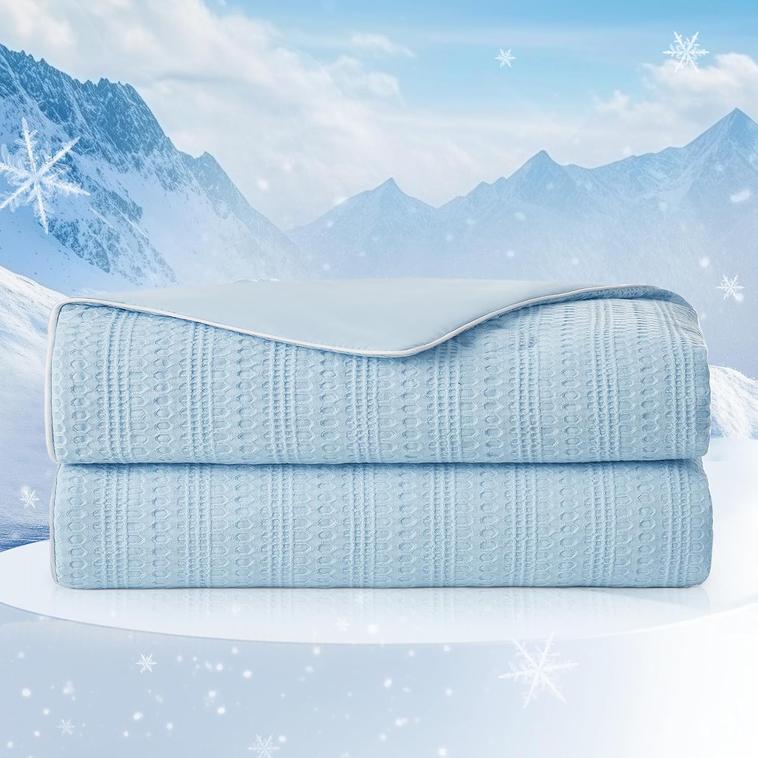 Amélie Home Waffle Cooling Comforter King Size, Q-Max 0.45 Reversible Lightweight Cooling Blanket for Hot Sleepers, Breathable Bedding for Night Sweats, 106'x90', Sky Blue