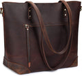 S-ZONE Vintage Genuine Leather Shoulder Bag Work Totes for Women Purse Handbag with Back Zipper Pocket Large