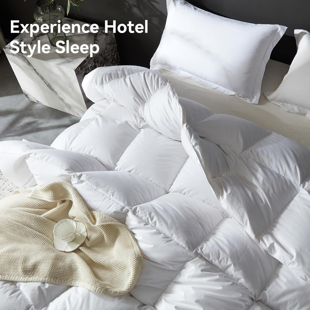 L LOVSOUL Goose Feather Down Fiber Comforter California King Size, 100% Organic Cotton Fabric Duvet Insert,1200TC,750+Fill Power, Hotel Collection, All Season White Bedding Comforters with 8 Tabs