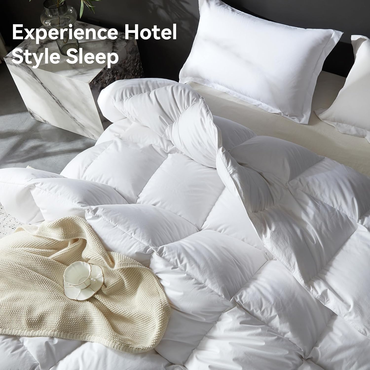 L LOVSOUL Goose Feather Down Fiber Comforter Oversize King Size, 100% Organic Cotton Fabric Duvet Insert,1200TC,750+Fill Power, Hotel Collection, All Season White Bedding Comforters with 8 Tabs