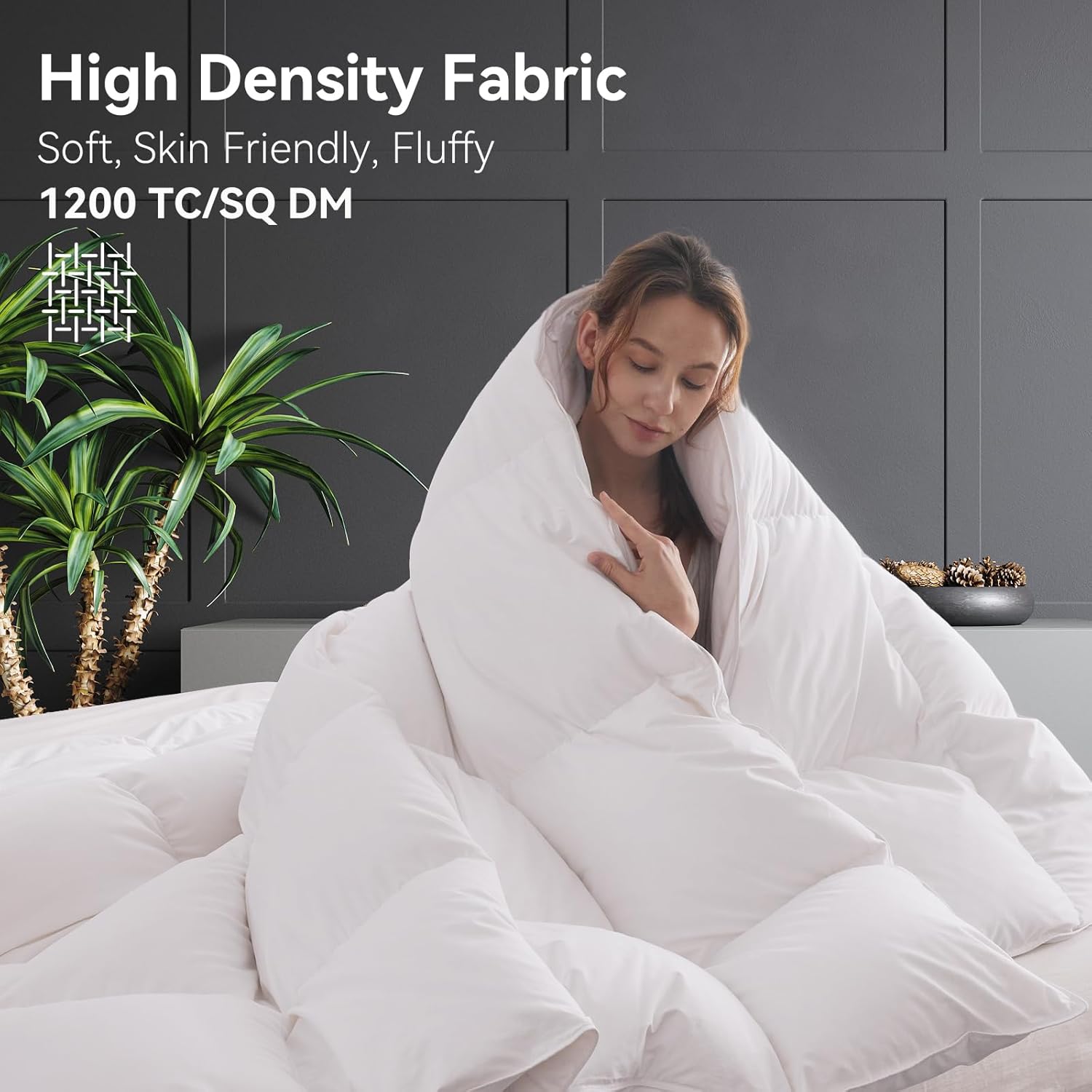L LOVSOUL Goose Feather Down Fiber Comforter Oversize King Size, 100% Organic Cotton Fabric Duvet Insert,1200TC,750+Fill Power, Hotel Collection, All Season White Bedding Comforters with 8 Tabs