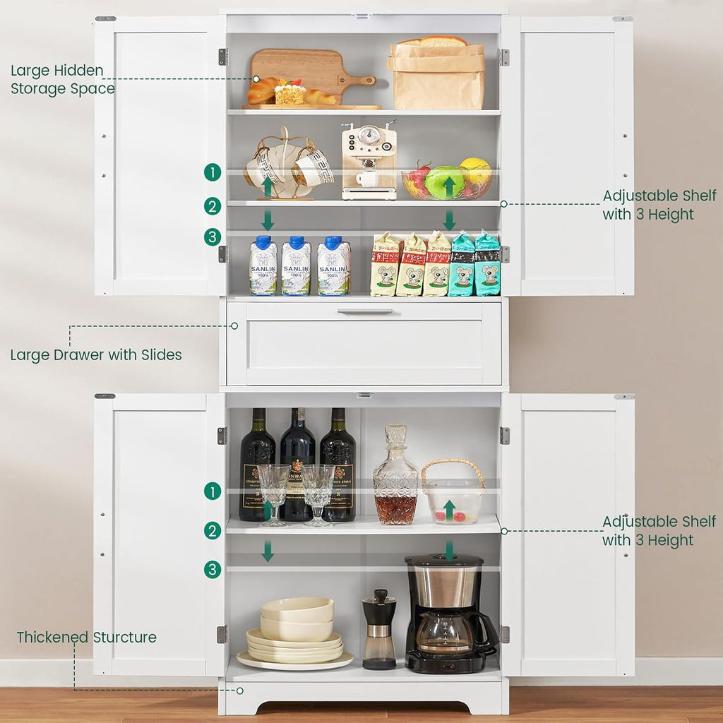Iwell 67' Tall Storage Cabinet, Rattan Cabinet with 2 Adjustable Shelves & Large Drawer, Pantry Cabinets for Kitchen, Living Room, Home Office, Natural | Adjustable Shelf