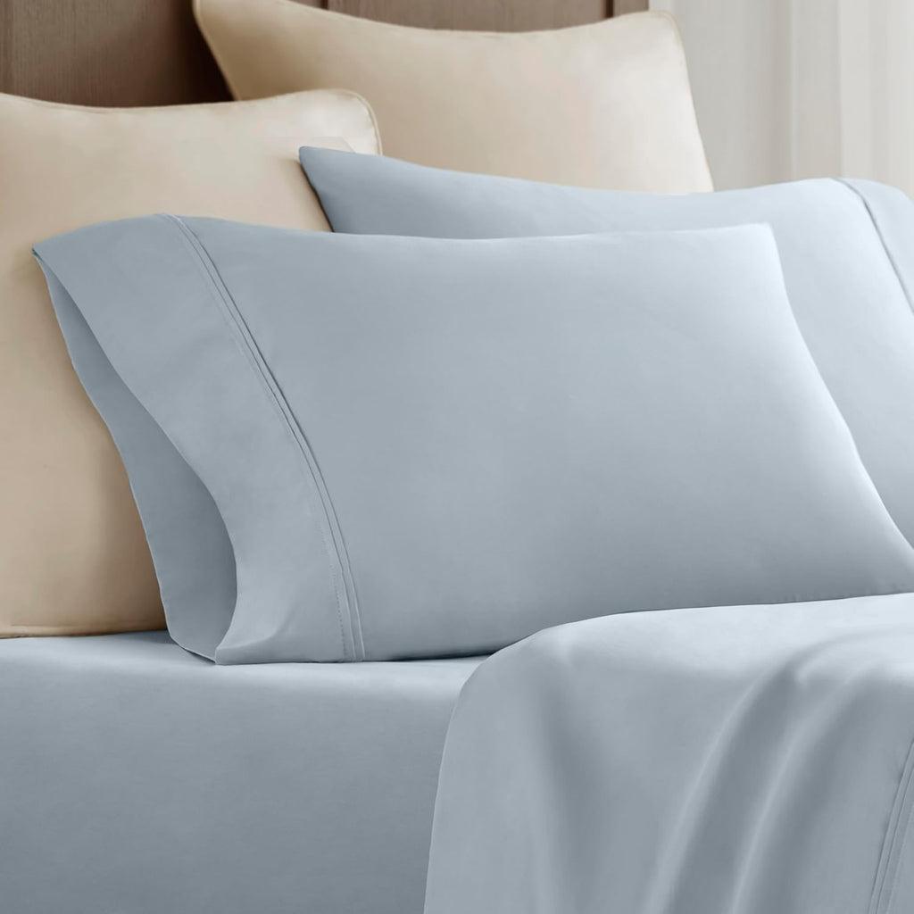 Harbor House Luxury 100% Egyptian Cotton Sheet Set, 400 Thread Count Sateen Weave, Soft & Breathable Bed Sheets with Deep Pocket, 4-Piece Queen Bedding Set, Blue