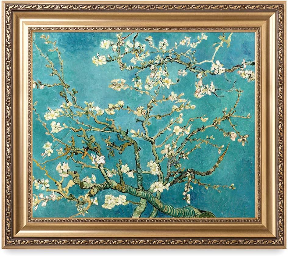 DECORARTS - Blossoming Almond Tree, Vincent Van Gogh Classic Art. Giclee Prints Framed Art for Wall Decor. Framed size: 30x26