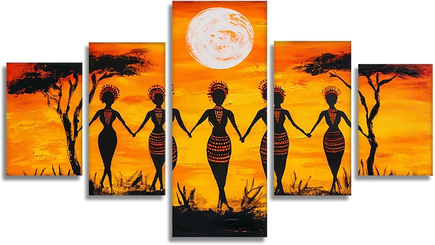 Africa Diamond Art 5 Piece Diamond Painting Woman 5D DIY Full Round Drill Dimond Art Paintings Rhinestones Crafts for Adults Gem Painting for Home Decor, Large Artwork for Wall 40 x 80 Inch, Model399