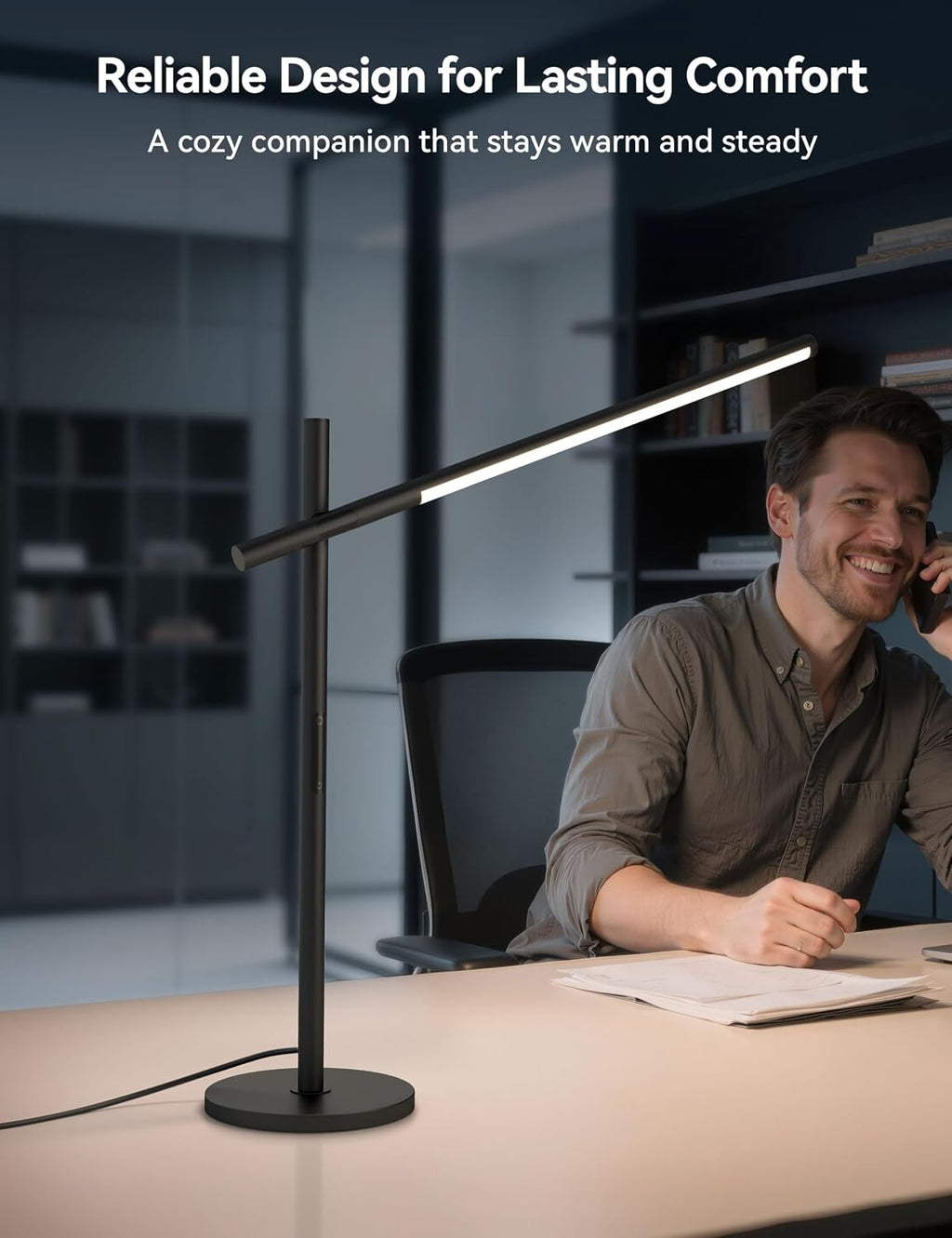 Tubicen Rotatable Desk Lamp 360° Joint Reading Table Lamp Adjustable Arm/Head Work Desk Lighting 3 Color 4- Stage Modern LED Touch Dimmable Angle Desk Task Lamp for Office Bedroom 15W Black