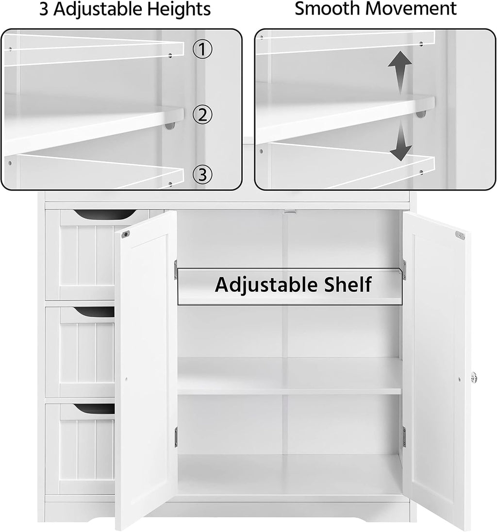 Topeakmart Bathroom Free-Standing Floor Cabinet, Practical Storage Cabinet with 4 Drawers and 2 Doors for Kitchen, Entrance Area, Living Room, Adjustable Shelves, Ample Space White