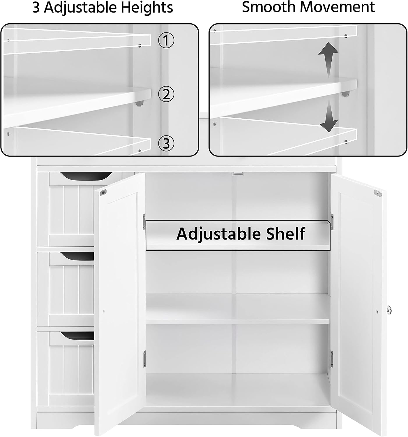 Topeakmart Bathroom Free-Standing Floor Cabinet, Practical Storage Cabinet with 4 Drawers and 2 Doors for Kitchen, Entrance Area, Living Room, Adjustable Shelves, Ample Space White