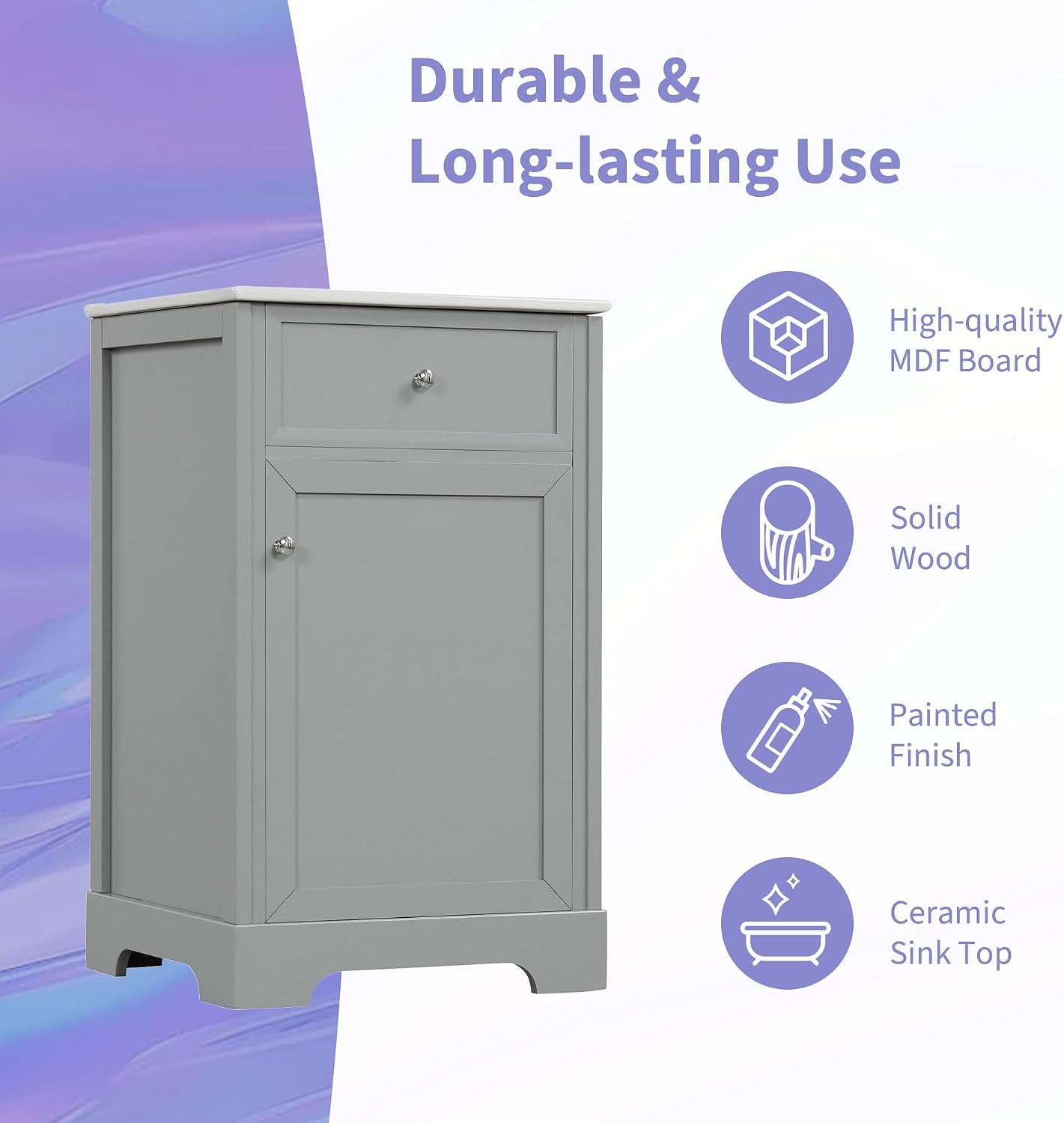 Flieks 20' Bathroom Vanity with Sink, Bathroom Cabinet with Soft Closing Door, Storage Rack and Adjustable Shelve, Grey