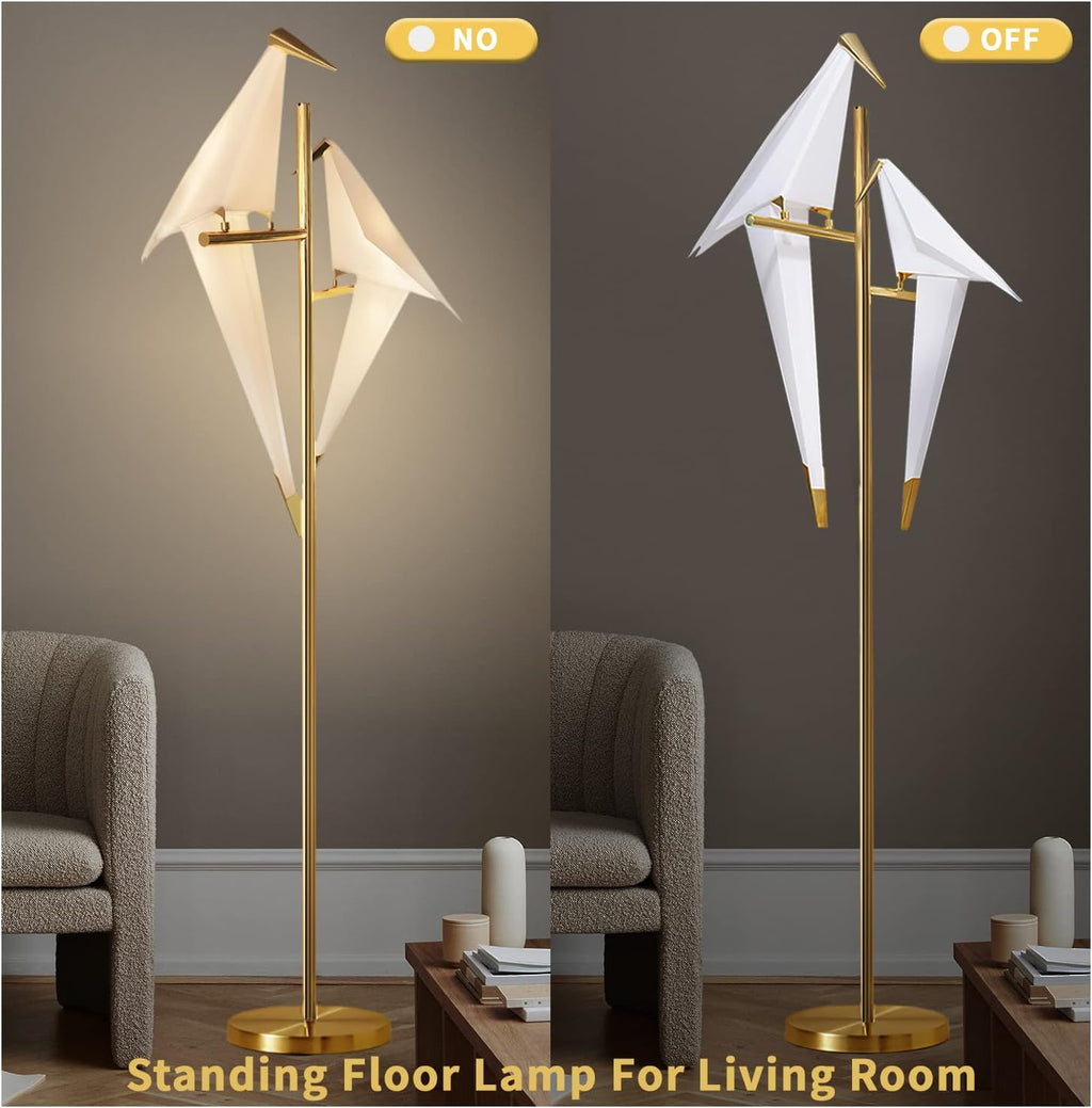 68In Modern LED Floor Lamp, Bird Floor Light Gold Metal Fixtures for Living Room Bedroom Dinning Room Office (2 Birds)