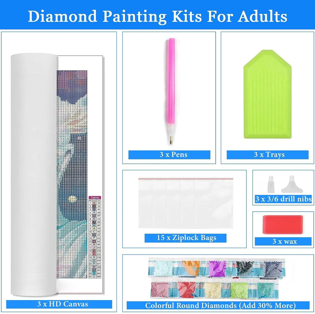 3 Pack Hot Air Balloon Diamond Art Kits for Adults, Landscape Diamond Painting Kits for Adults Beginners, Full Round Drill Dimond Art Paintings, Gem Arts Crafts for Home Wall Decor, 24x32 Inch, D-06