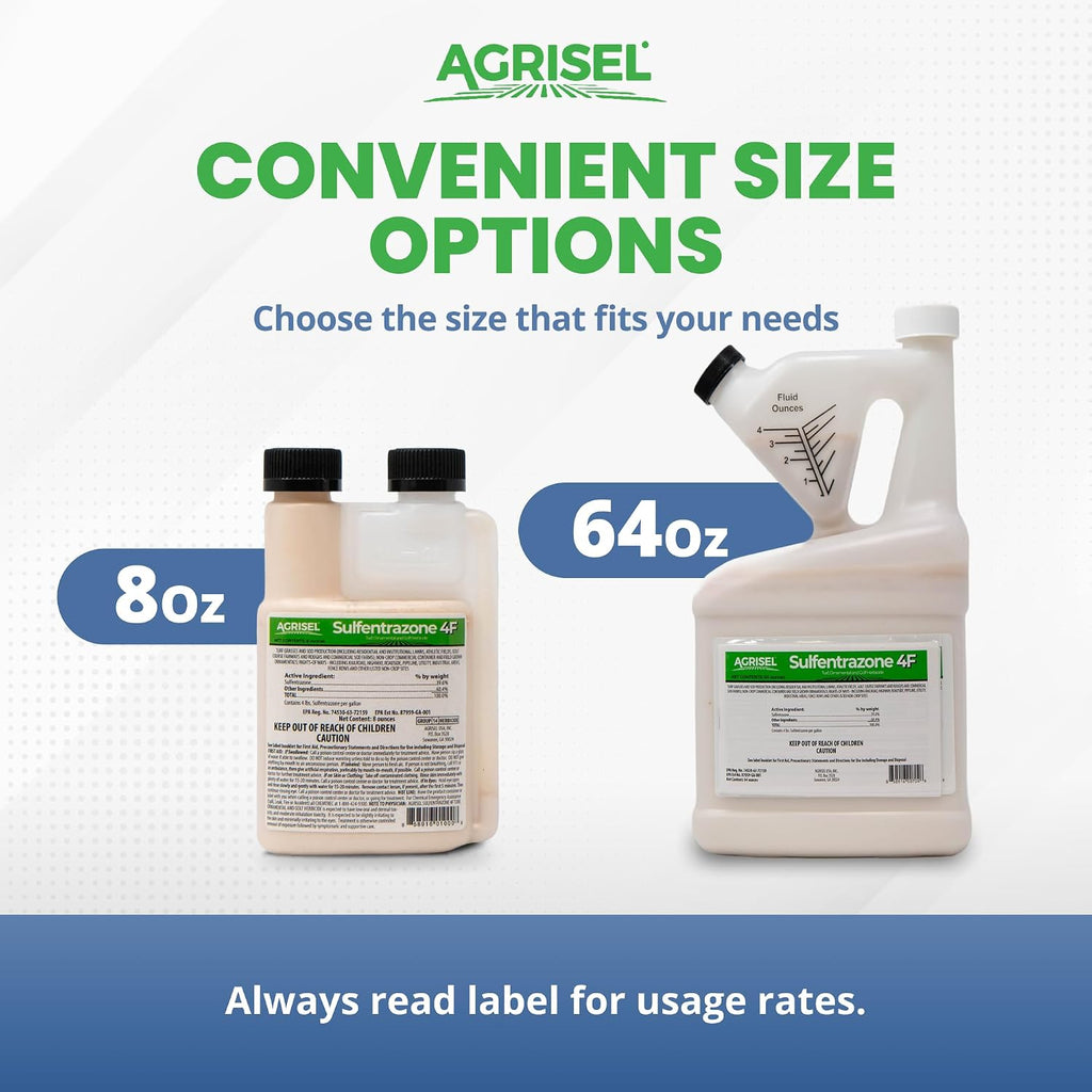 Agrisel Sulfentrazone 4F Weed Killer, Pre-Emergent and Post-Emergent, Broad-Spectrum Control, Stops 100+ Weeds, Pet Safe, Includes 3-Pack of Agrisel Protective Gloves, 64 Ounces