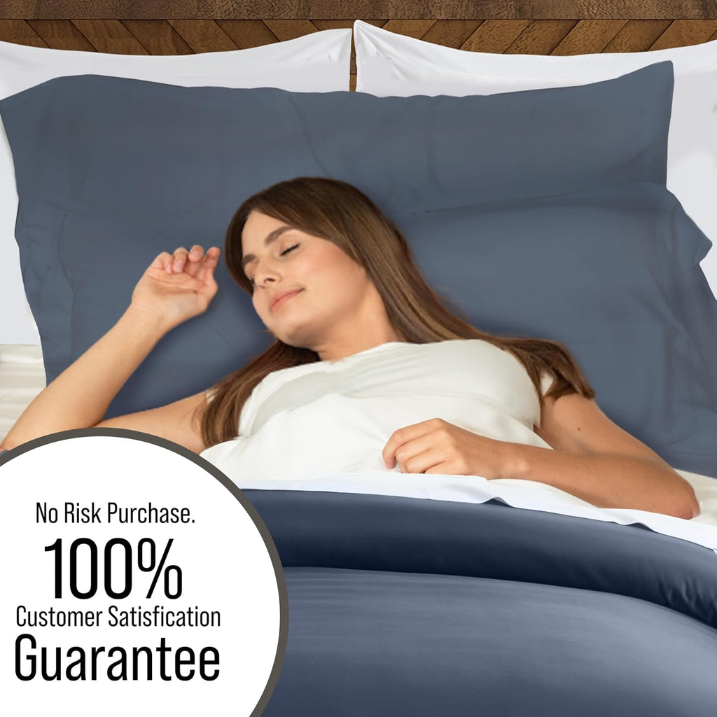 Bella Coterie Luxury Bamboo Viscose Queen Size Duvet Cover Set | 100% Organically Grown | Corner Ties | Ultra Soft | Cooling | Two Pillow Shams | 90 x 94 | No Insert [Slate Blue]
