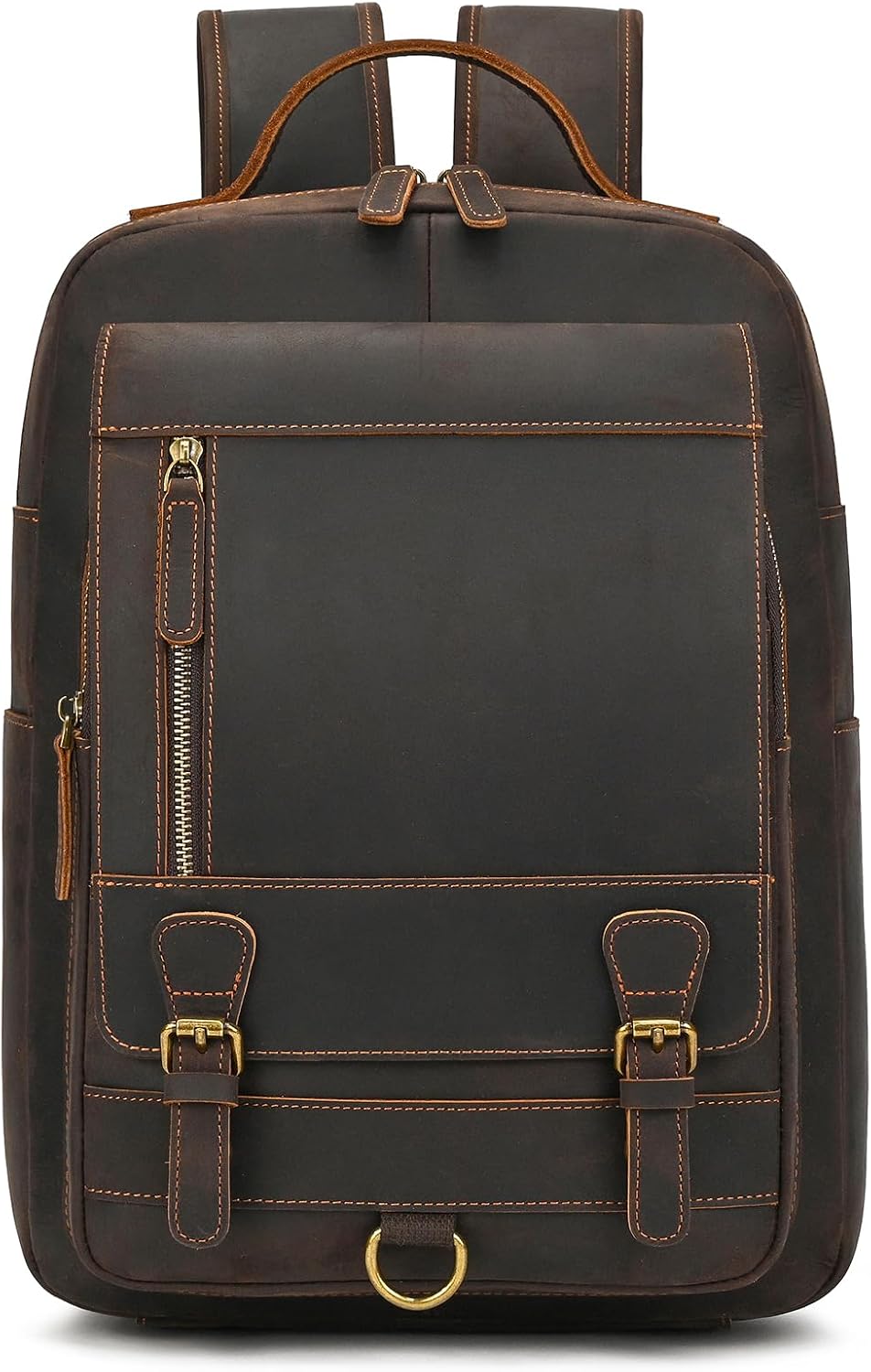 Vintage Full Grain Leather Backpack for Men, 16' Laptop Rucksack For Men Hiking Trave Work Business Bag, 1829 Dark Brown