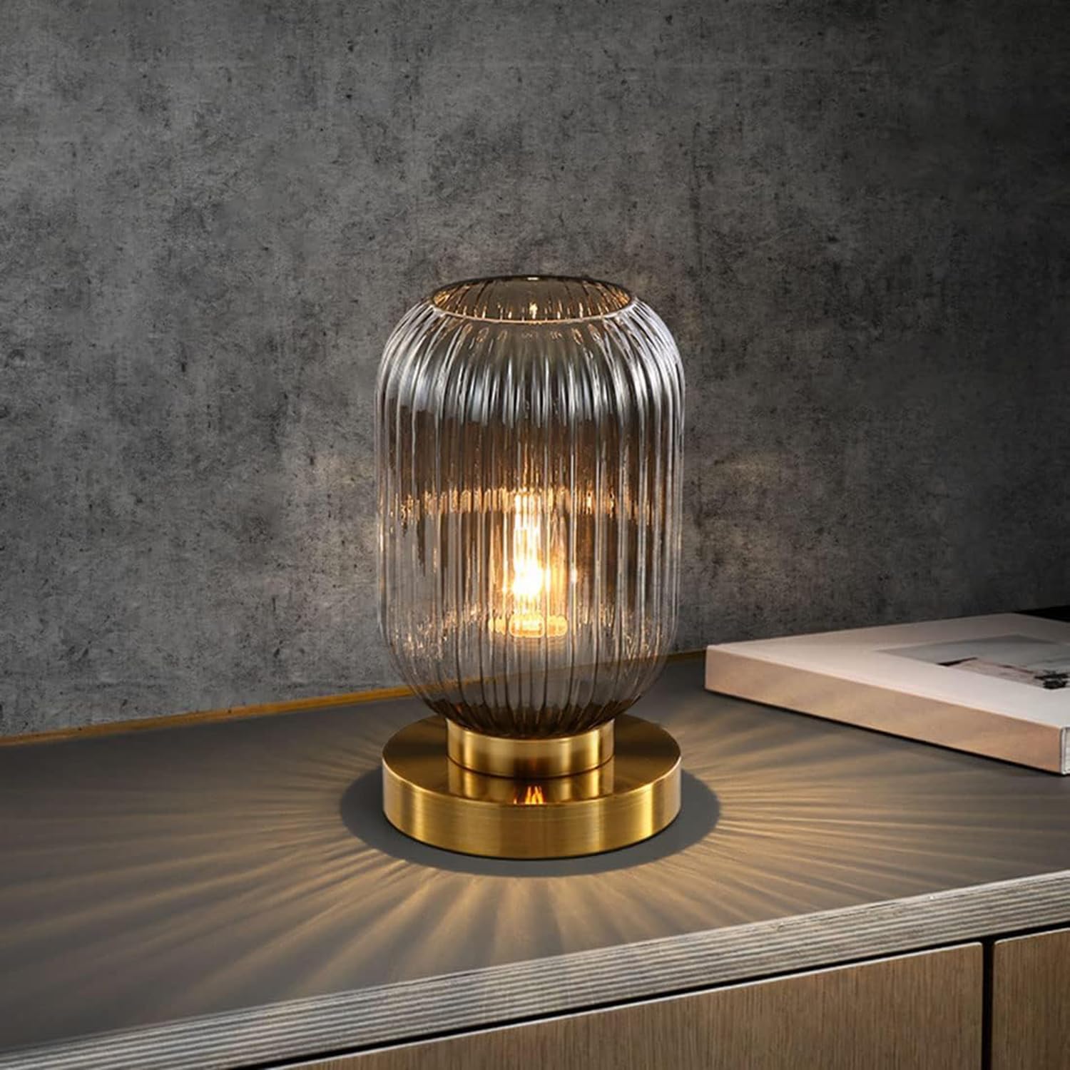 Globe Table Lamp, Mid Century Modern Table Lamp Vintage Gold Nightstand Lamp Set of 2 with Metal Base Grey Glass Desk Lamp Small Table Lamps for Bedroom Bedside Living Room Office