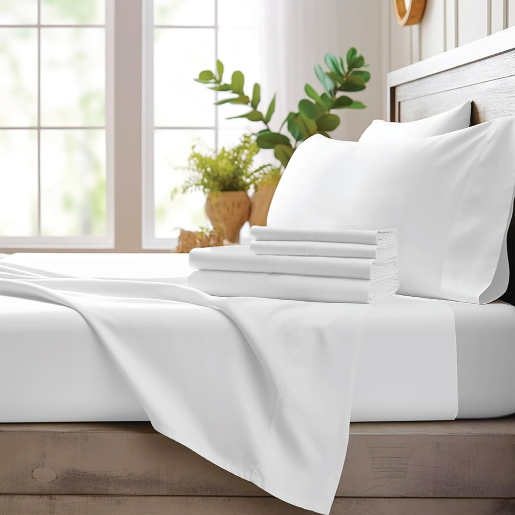Bamboo Bay 4 Piece King Size Sheet Set, 100% Viscose Made from Bamboo, Breathable, Ultra Soft Cooling Bed Sheets for Hot Sleepers, Beddings with Deep Pockets Fit 16' Mattress, White