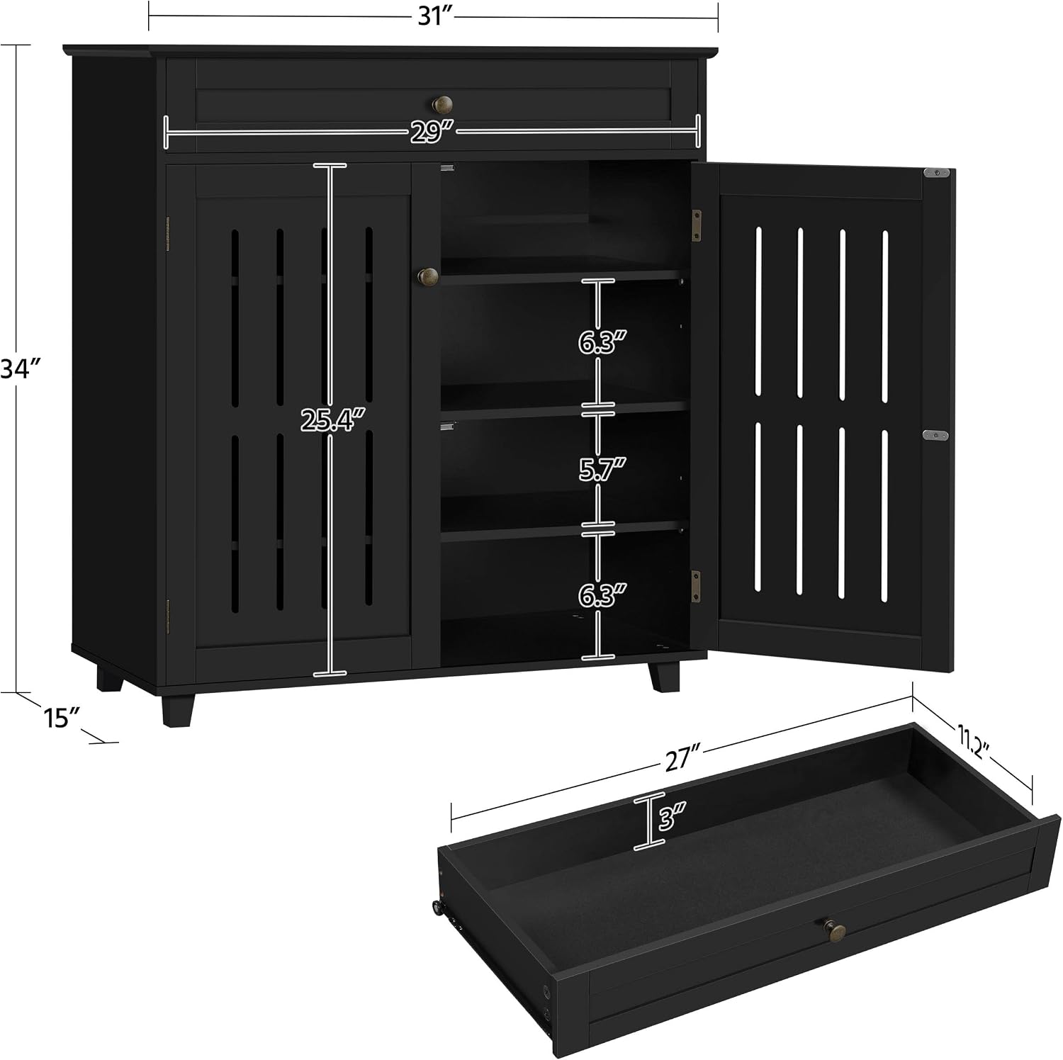 Topeakmart Shoe Cabinet with Doors, 4-Tier Entryway Shoe Storage Cabinet with Adjustable Shelves, Wooden Shoe Rack Organizer for Hallway, Closet, Black