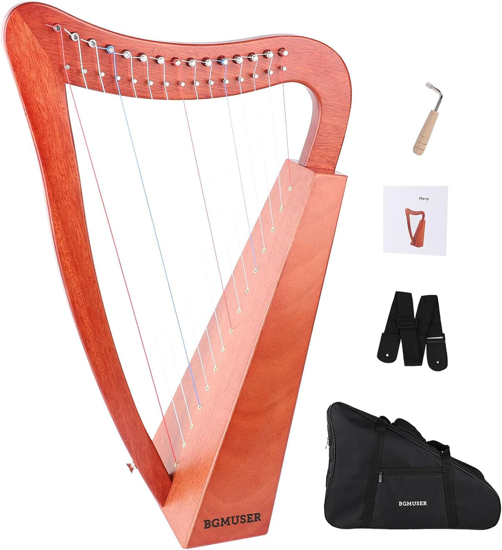Professional Harp Instrument 15 Strings International Standard Nylon string Lyre Harp with Bag/Strap/Tuning-Wrench