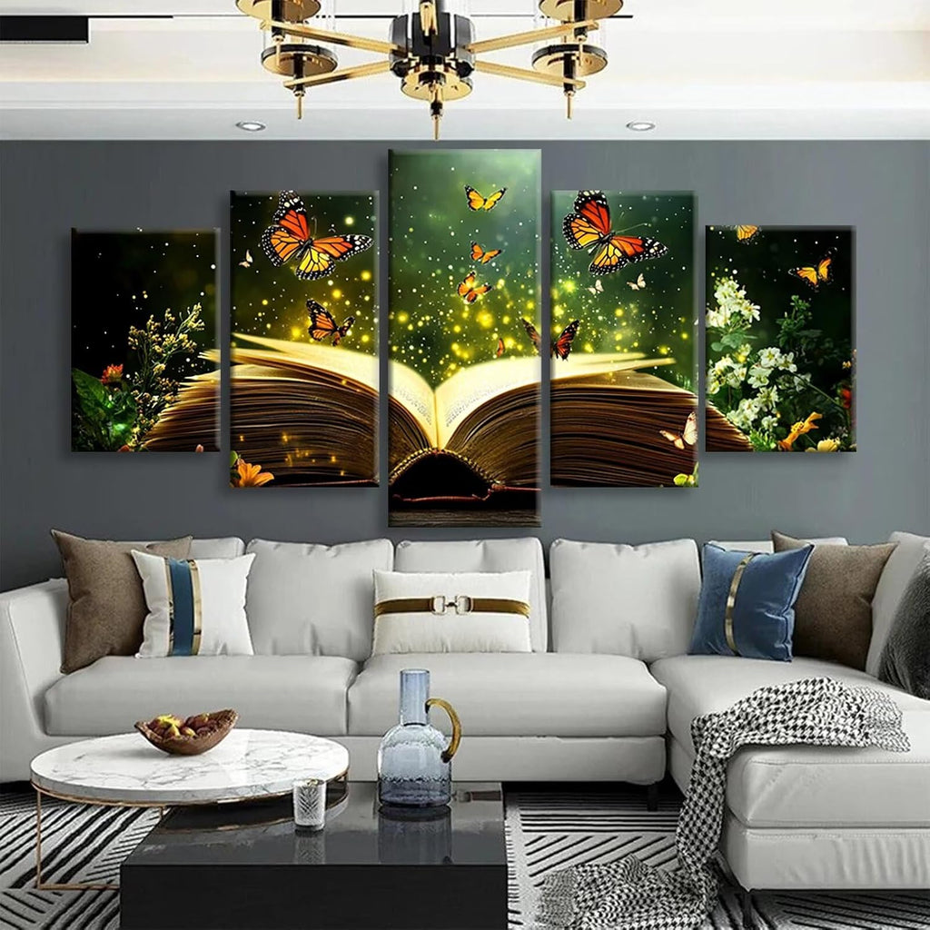 Dream Diamond Art 5 Piece Diamond Painting Butterfly 5D DIY Full Square Drill Dimond Art Paintings Crystal Crafts for Adults Gem Painting for Home Decor, Large Artwork for Wall 48 x 100 Inch, Model372