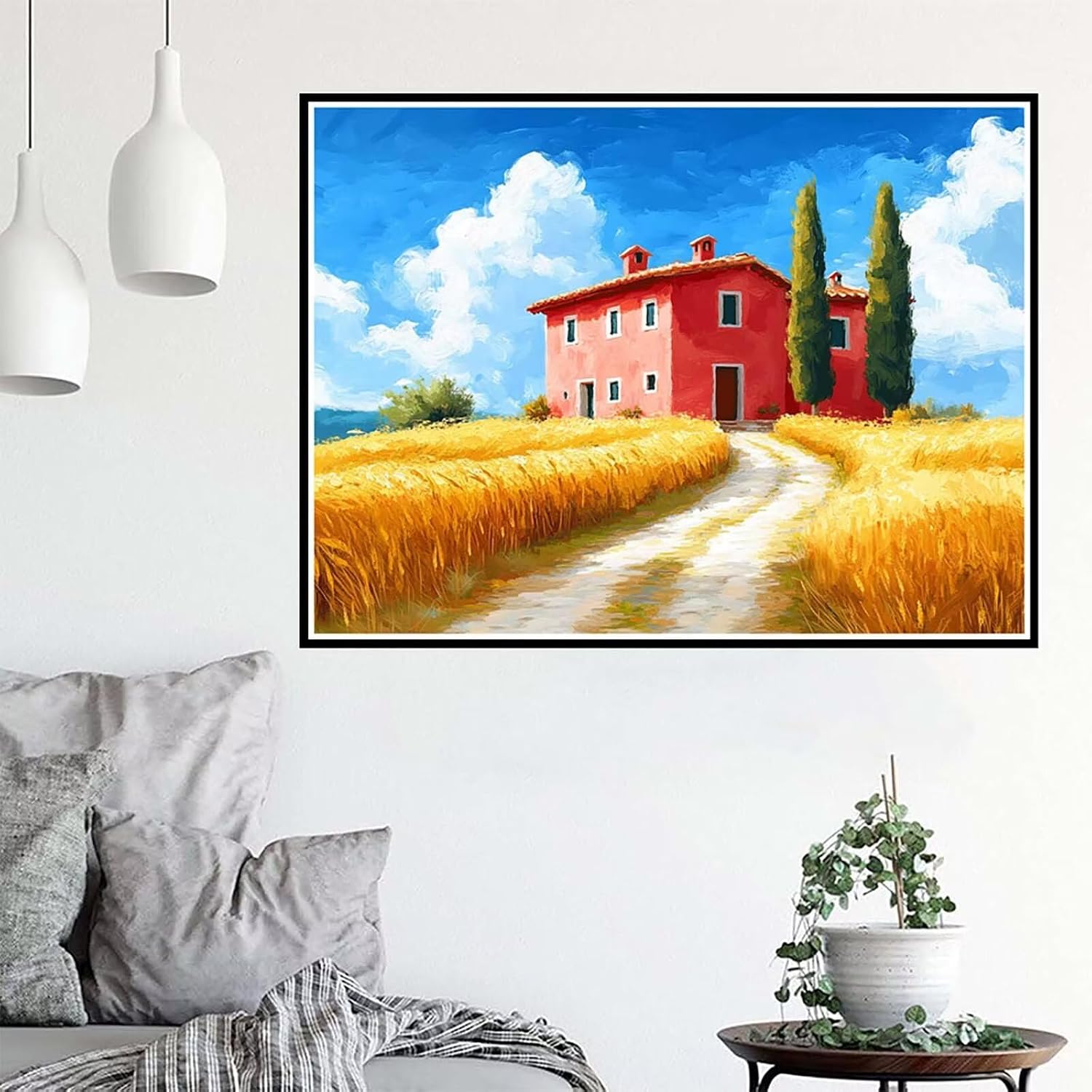 Diamond Art Autumn Diamond Painting Houses Dimond Art Painting for Adults, DIY 5D Crystal Gem Crafts Mosaic Kits for Adults Hobbies for Women Gifts, Home Wall Room Decor, 52 X 40 Inch -zjn2501178