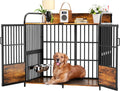 BEURUKU XL Dog Crate Furniture, Large Dog Kennel Indoor with 2 Adjustable Bowls, Heavy Duty Dog Crate for Large Dogs 48 Inch, Wooden Dog Cage Brown, 48' L X 30' W X 45' H