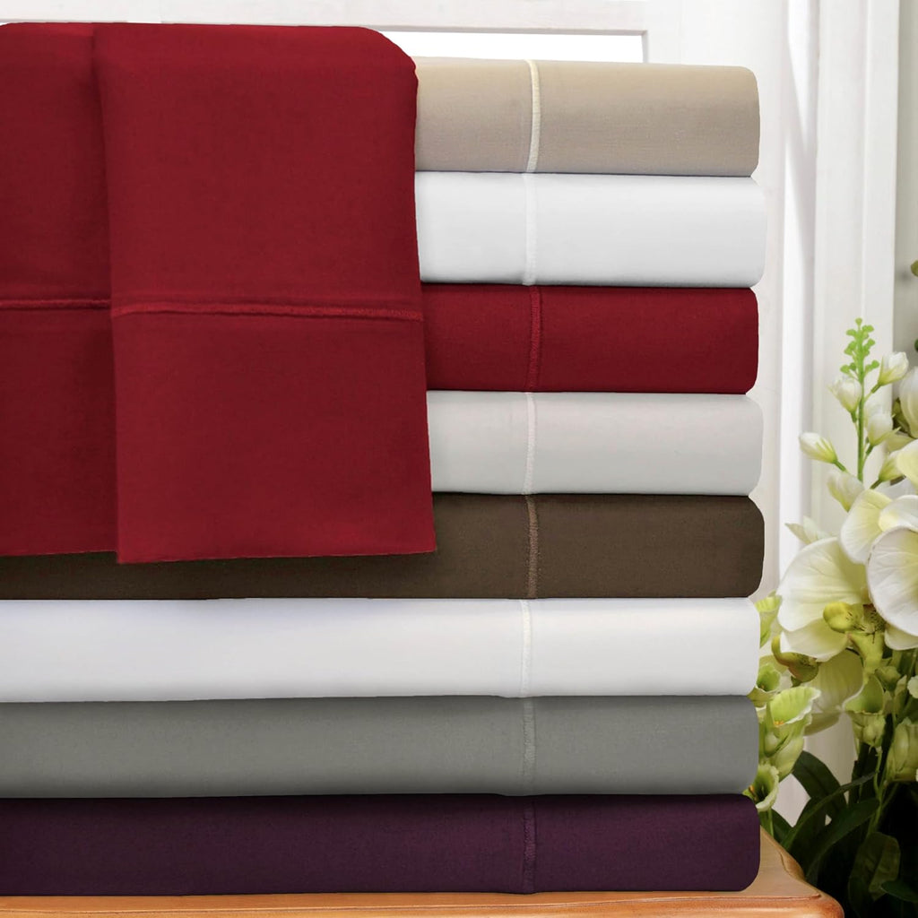 Superior Egyptian Cotton 1500 Thread Count Bed Sheet Set, Daily Soft Sheets, Embroidered Marrow Stitch Hem, Bedding Essentials, 1 Deep Pocket Fitted Sheet, 1 Flat Sheet, 2 Pillowcases, Full, Ivory