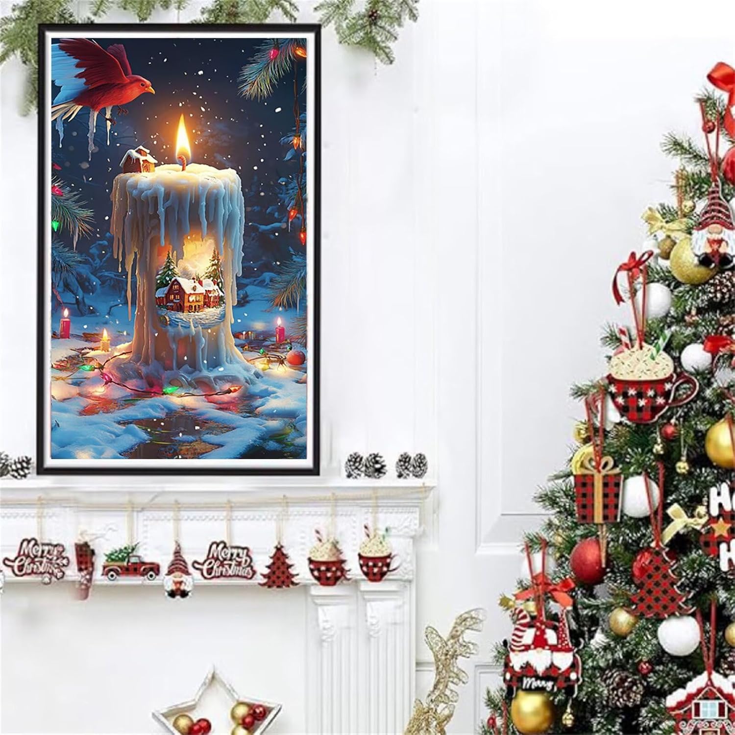 Diamond Art Kits for Adults Christmas Diamond Painting Kits, 5D DIY Square Candle Full Drill Dimond Art Paintings Crystal Crafts for Adults for Gift Home Wall Decor, Large Size 40 x 80 Inch, Model672