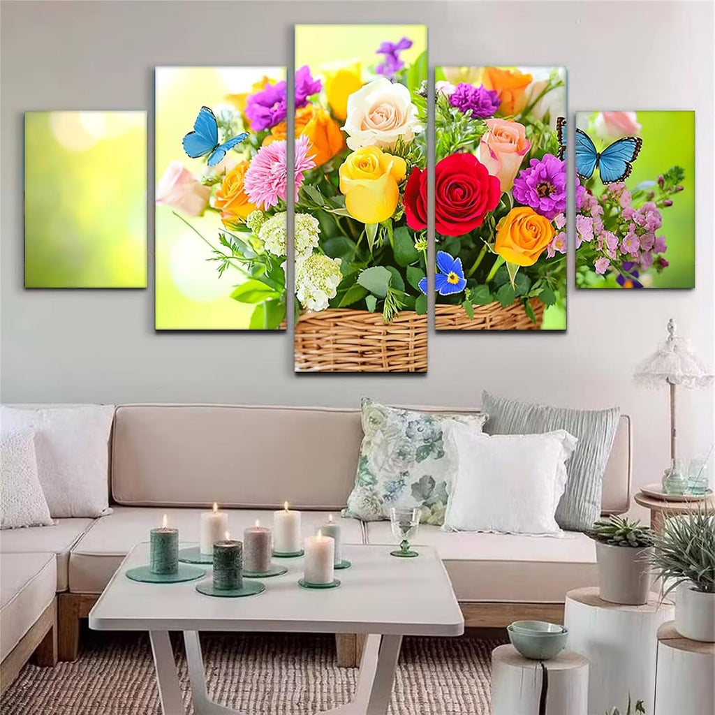 Rose Diamond Art 5 Piece Diamond Painting Butterfly 5D DIY Full Square Drill Dimond Art Paintings Rhinestones Crafts for Adults Gem Painting for Home Decor Large Artwork for Wall 44 x 90 Inch,Model330