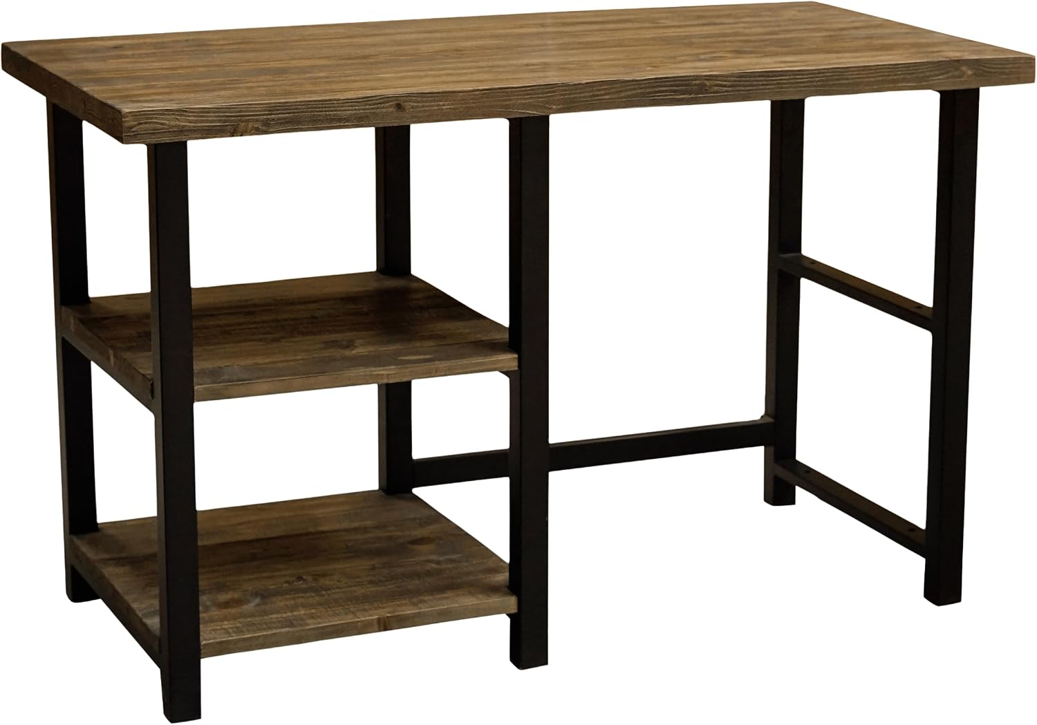Alaterre Furniture Pomona 48-Inch Industrial Study Desk with Solid Pine Wood Top, 2 Open Shelves, and Metal Frame – Writing Desk with Floor Levelers for Home Office, Bedroom, or Dorm (Natural Finish)