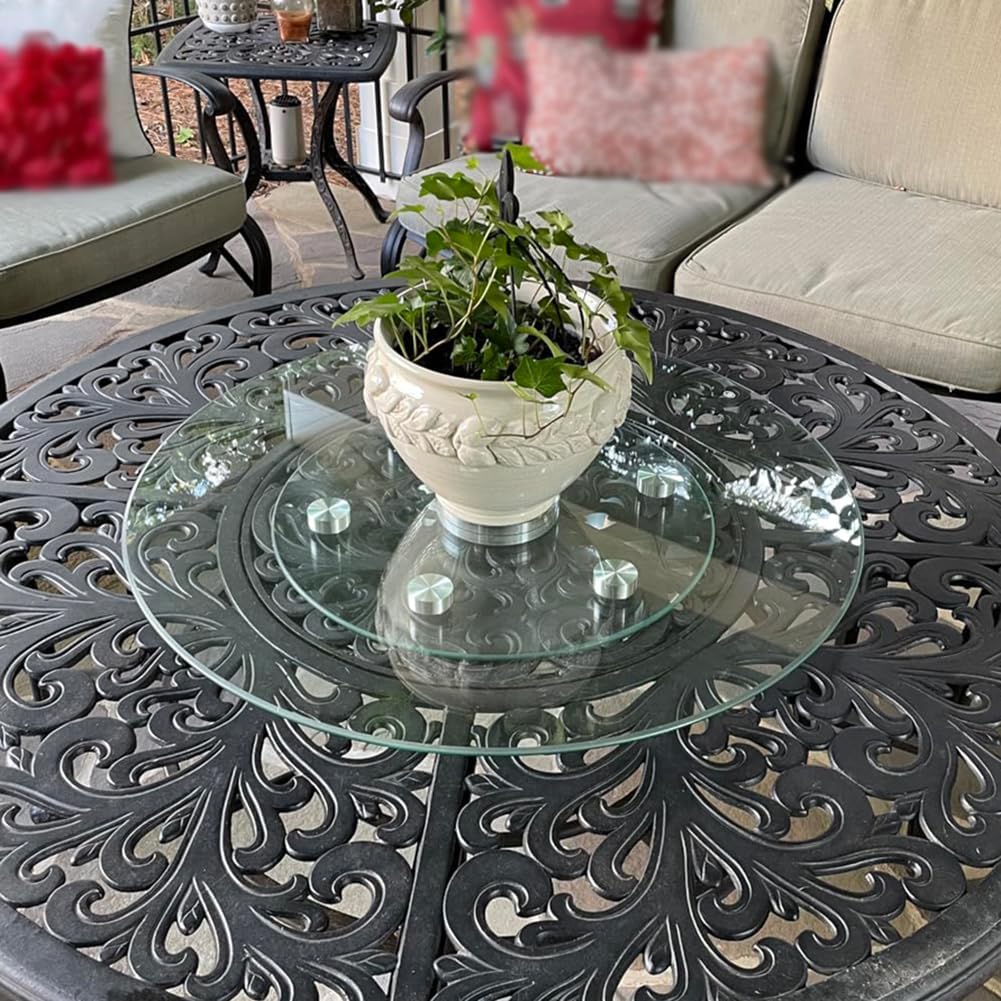30' Glass Lazy Susan for Dining Table with 6 Rotating Wheels Table Top Centerpiece Kitchen Turntable Large Round Silent & Smooth Spin (Φ 30 Inch)