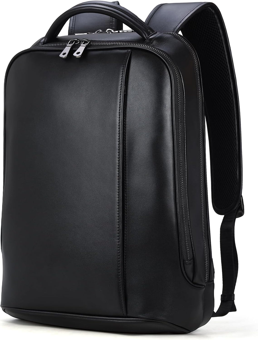 Masa Kawa Slim Leather 15' Laptop Backpack for Women Men Small Business Travel Office Work Computer Rucksack Bag Executive Casual Daypack, Black