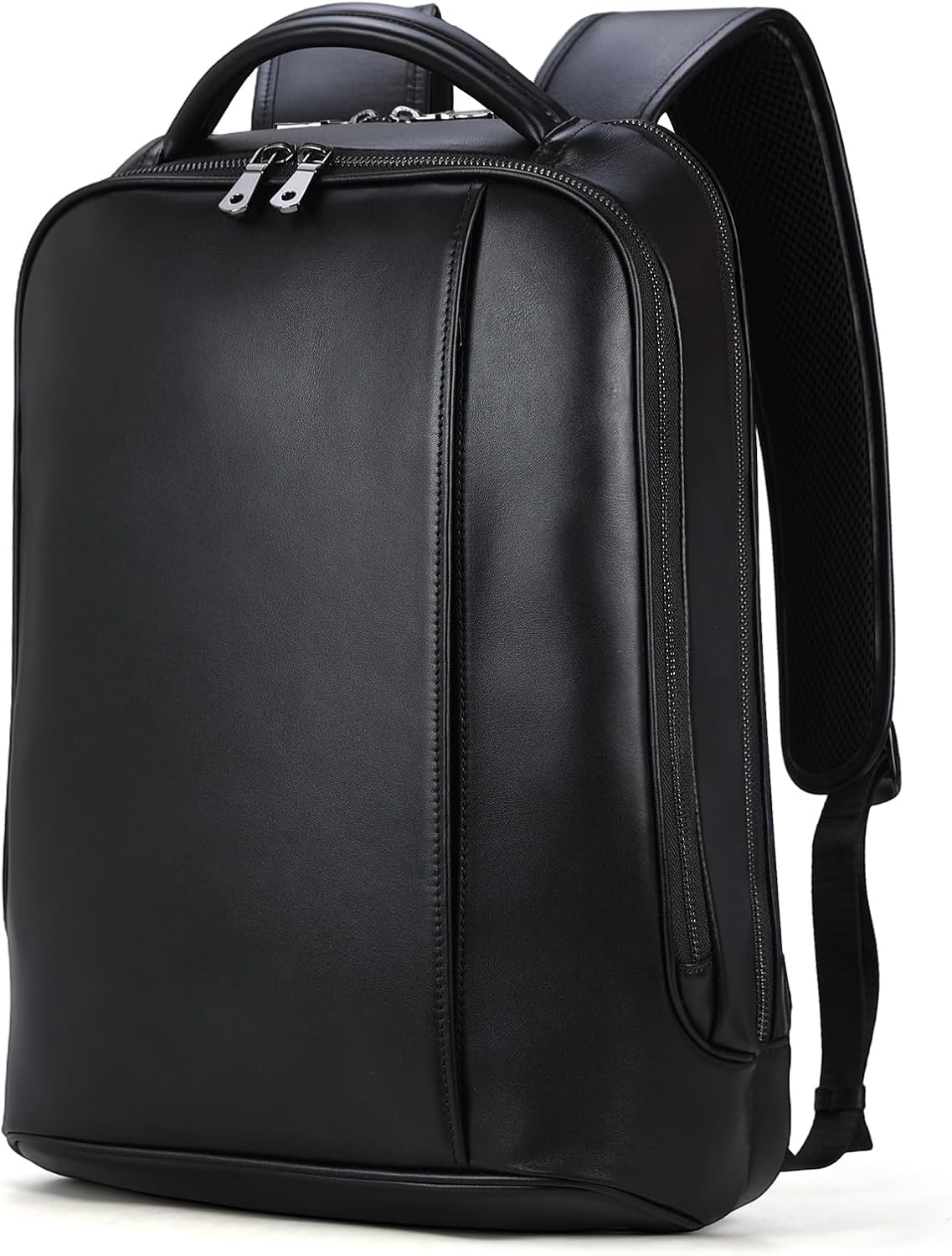 Masa Kawa Slim Leather 15' Laptop Backpack for Women Men Small Business Travel Office Work Computer Rucksack Bag Executive Casual Daypack, Black