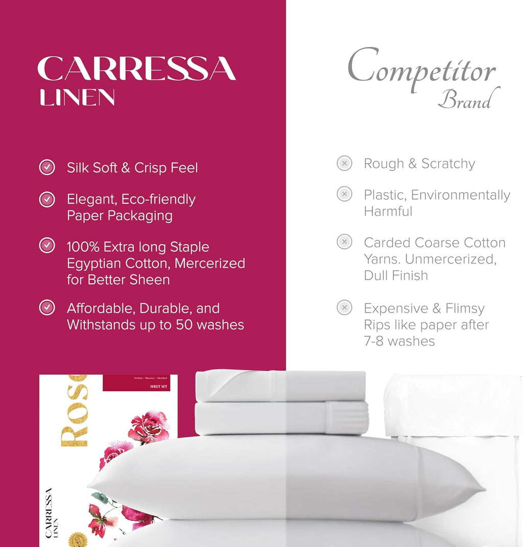 Carressa Linen 100% Egyptian Cotton Sheets California King Size - 1200 Series Rose Collection Cal King Sheets (4 PC, Dark Grey), Silky Soft, Cooling, Sateen Weave 17' Deep Pocket Hotel Bed Set