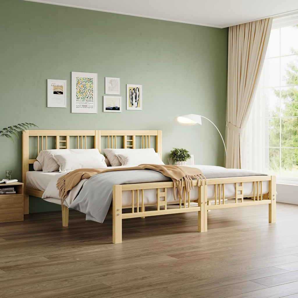 10 Inch High Bamboo King Bed Frame with Headboard and Footboard, Wood Bed Frame King Metal Slat Support Heavy Duty, No Box Spring Needed, Easy Assembly, Noise Free, Reinforced