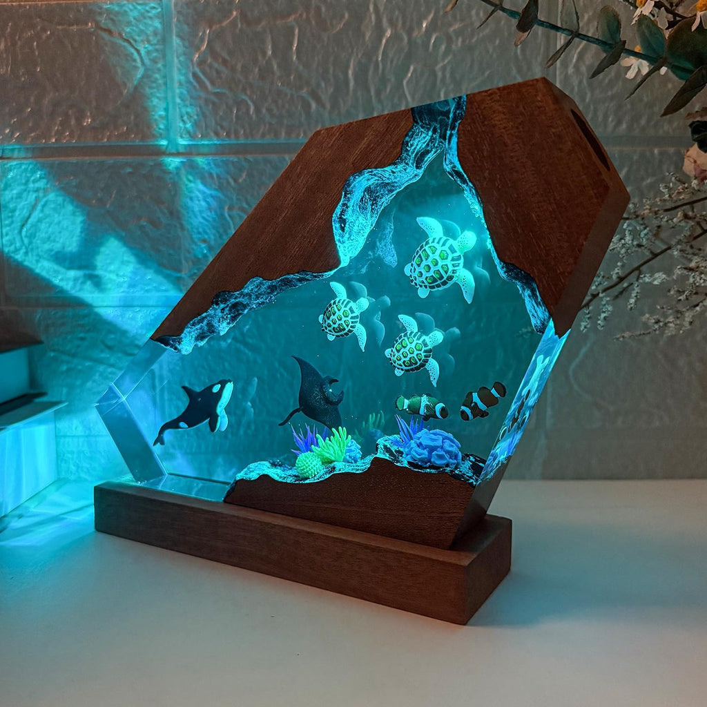 3D Orca Ocean Resin Lamp, Handmade Resin Night Light for Home Office Decor, RGB LED Light with USB Port, Orca Gifts for Kids,Birthday Valentine's Day Gifts for Women & Men (10'x6')