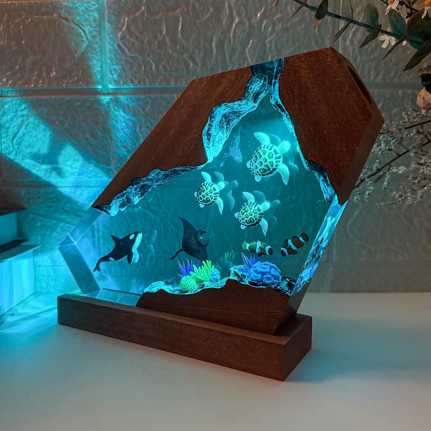 3D Orca Ocean Resin Lamp, Handmade Resin Night Light for Home Office Decor, RGB LED Light with USB Port, Orca Gifts for Kids,Birthday Valentine's Day Gifts for Women & Men (10'x6')