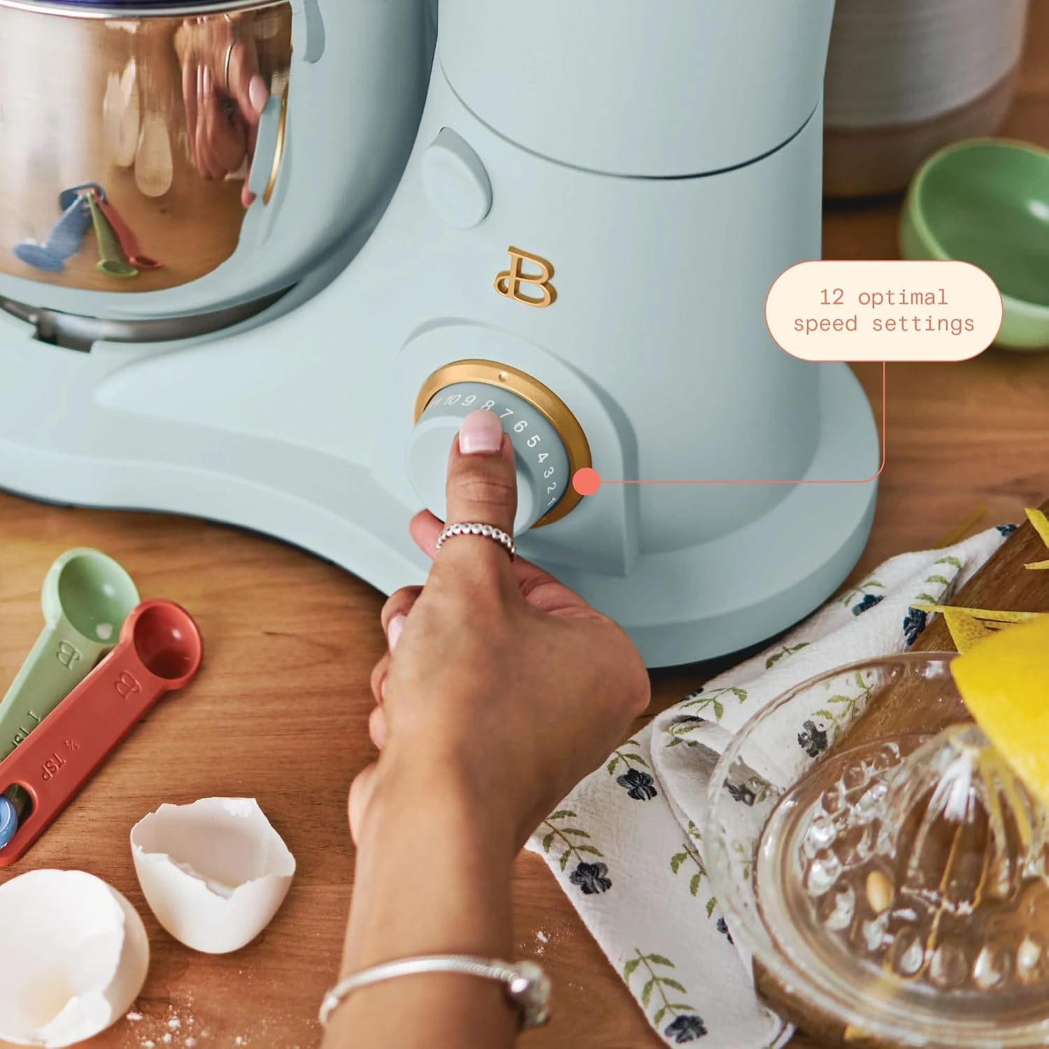 3.5 Qt Stand Mixer, 300W Powerful Motor, Tilt-Head Design with Stainless Steel Bowl, 12 Speeds, Includes Dough Hook Whisk Beater for Baking Mixing (Hydrangea)