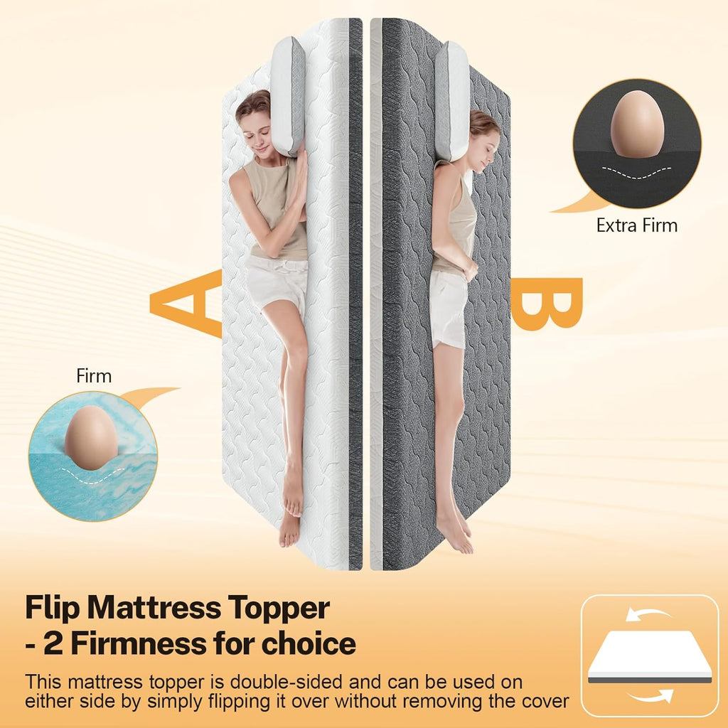 Extra Firm Mattress Topper King Size 4 Inch, Firm to Extra Firm Mattress Pad with Dual Sides Flippable for Back Pain Relief, High-Density Support Bed Topper with Washable Cover, CertiPUR-US,80' x 76'