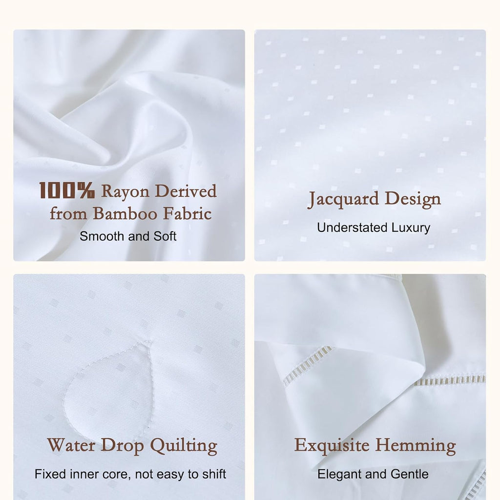 YOUR MOON Pure Mulberry Silk Comforter Queen Size for All Season, Natural Long Strand Silk Fill Duvet, Luxury Mulberry Silk Bedding, Noiseless Smooth Jacquard Rayon Derived from Bamboo Shell(White)