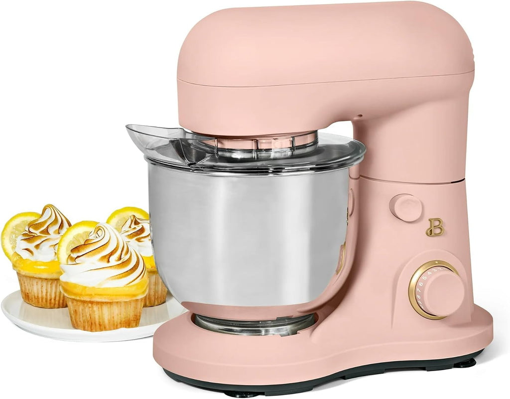 3.5 Qt Stand Mixer, 300W Powerful Motor, Tilt-Head Design with Stainless Steel Bowl, 12 Speeds, Includes Dough Hook Whisk Beater for Baking Mixing (Rose)