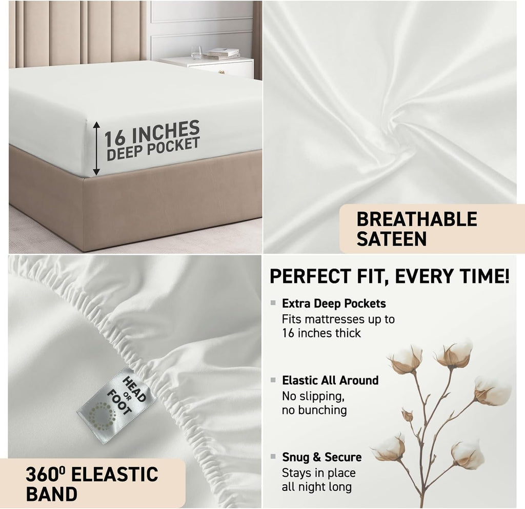 California King Sheet Sets - 100% Egyptian Cotton Sheets California King Size, 6 Pc, Cal King Sheet Set, Soft Sateen Weave, 16' Deep Pocket California King Sheet Set - White