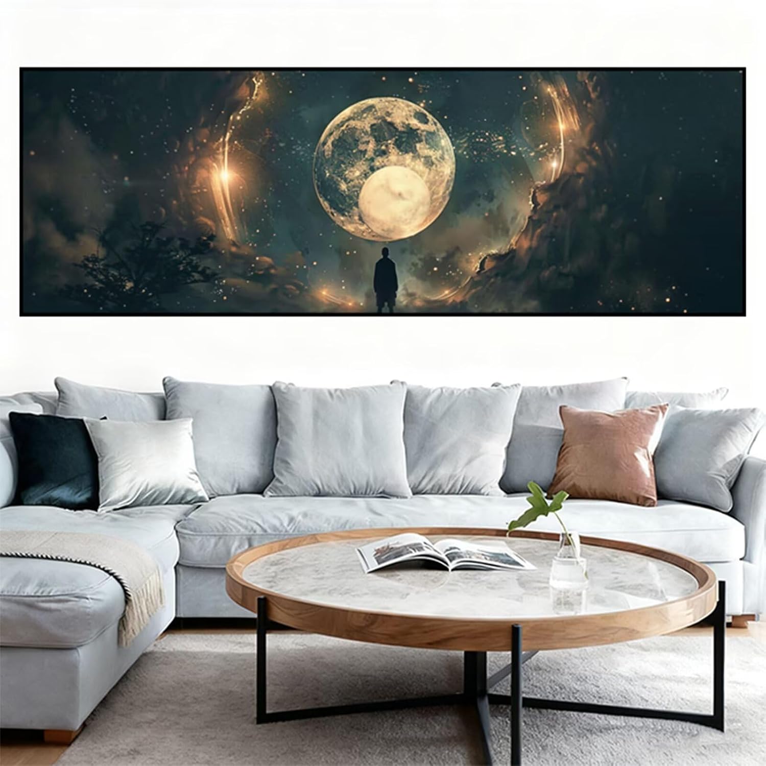 Diamond Painting Moon Diamond Art Kits for Adults, Dimond Art Painting Man Mosaic Kits for Beginner, DIY Full Square Drill Large Gem Arts and Crafts, Home Wall Decor, Gifts for Women 95x32 Inch Z4-657