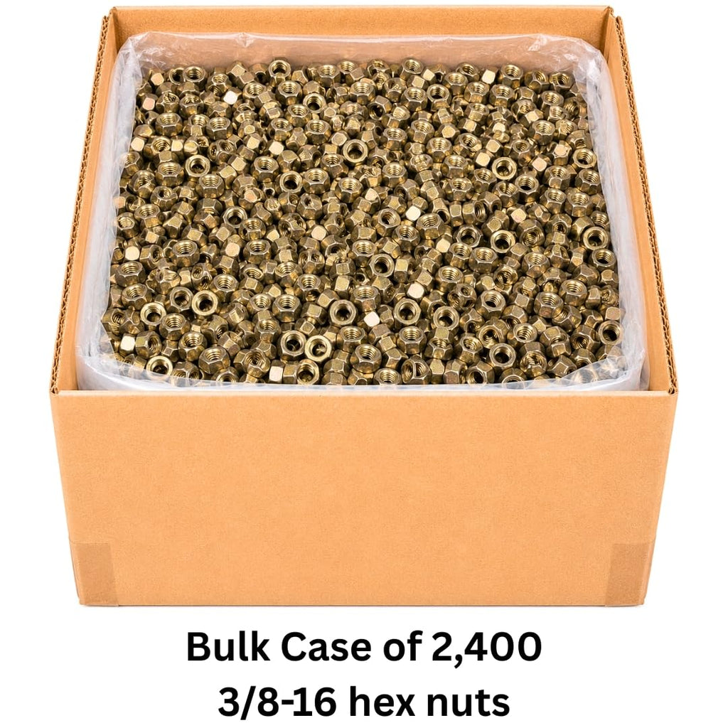 3/8'-16 Hex Nuts (2,400 Case) – Grade 8 Heavy-Duty Replacement Nuts for General Fastening, Repairs & Structural Hardware SAE J995 0.375'
