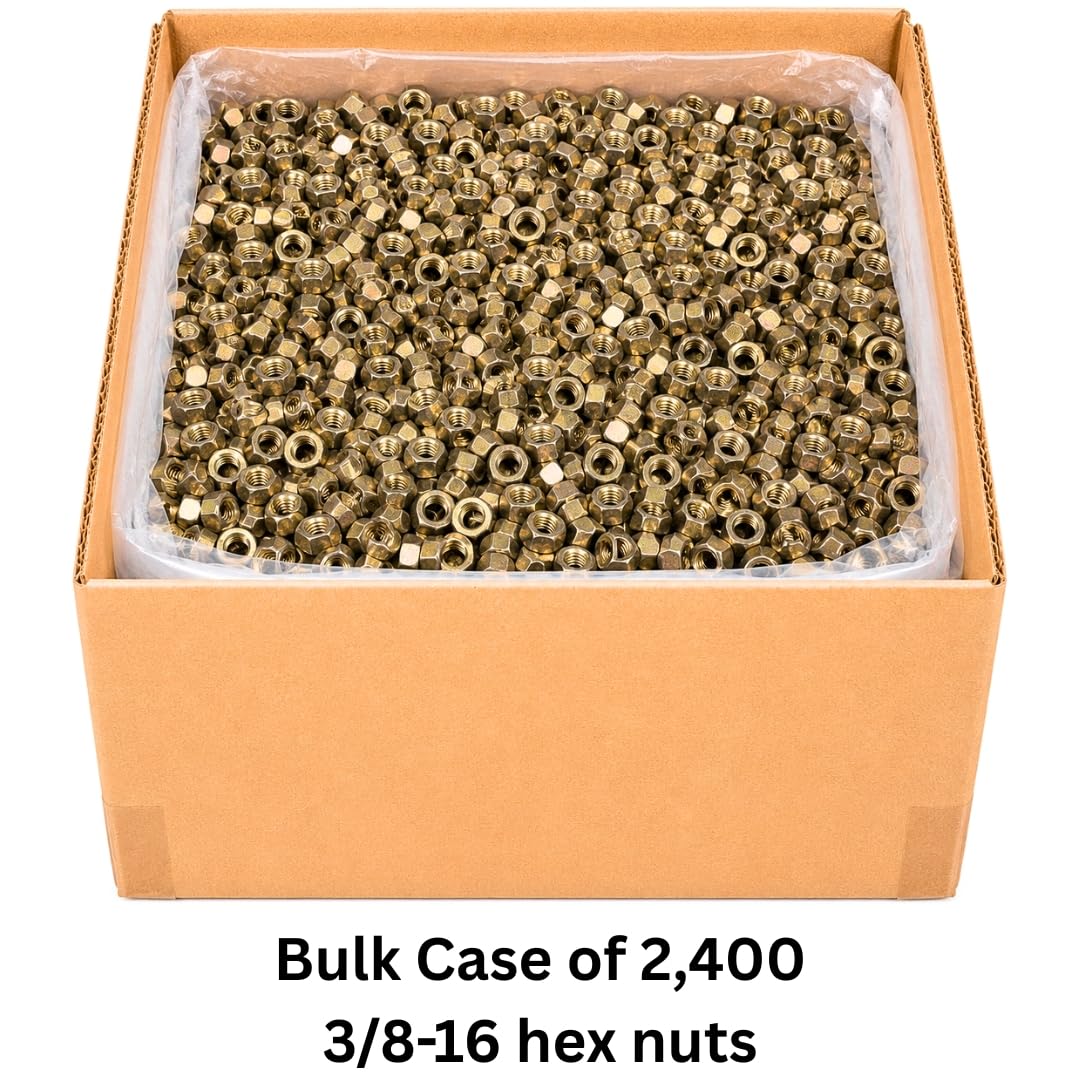 3/8'-16 Hex Nuts (2,400 Case) – Grade 8 Heavy-Duty Replacement Nuts for General Fastening, Repairs & Structural Hardware SAE J995 0.375'