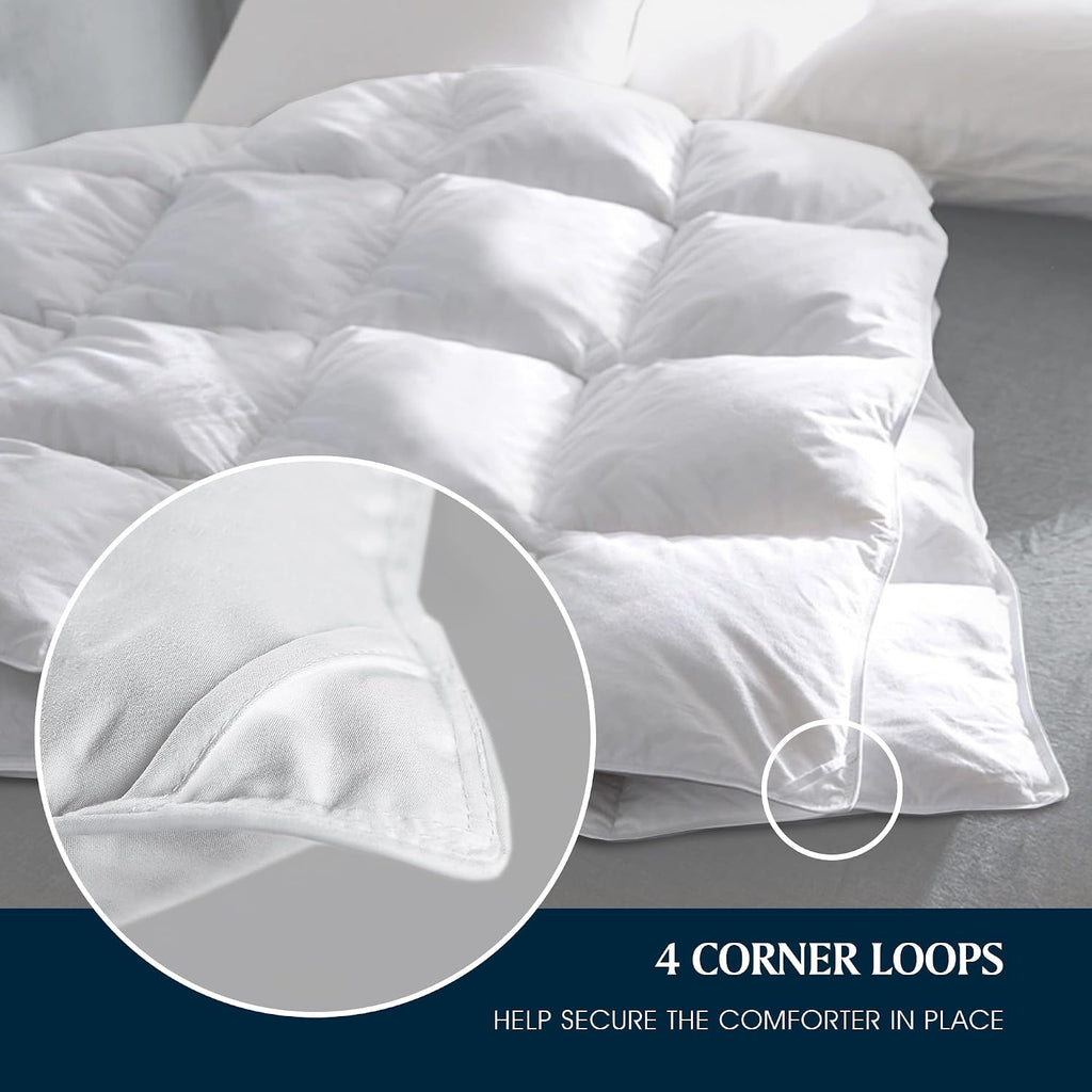 Serta Down Fiber Comforter King Size-All Season Duvet Insert, Luxury Fluffy Bed Comforter 100% Cotton 300 Thread Count Shell, Down Feather Fiber 500 Fill Power with Corner Taps, White 106x90inch
