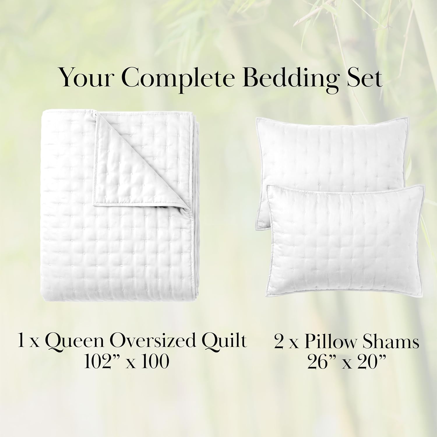 Southshore Fine Living, Inc. White Quilts Queen Size Set, Rayon Derived from Bamboo Quilt/Coverlet Queen Size with 2 Pillow Shams, 300 Thread Count Premium Bedding Set, Lightweight Quilt, White
