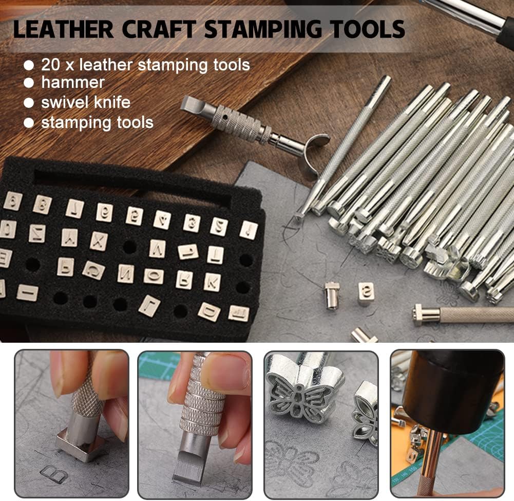 BUTUZE Leather Kit 440Pcs The Most Complete Leather Working Tool Set, Punch Cutter Tools, Letter and Number Stamp, Stamping Set, Apron, Tanned Instructions for Beginners, Professionals