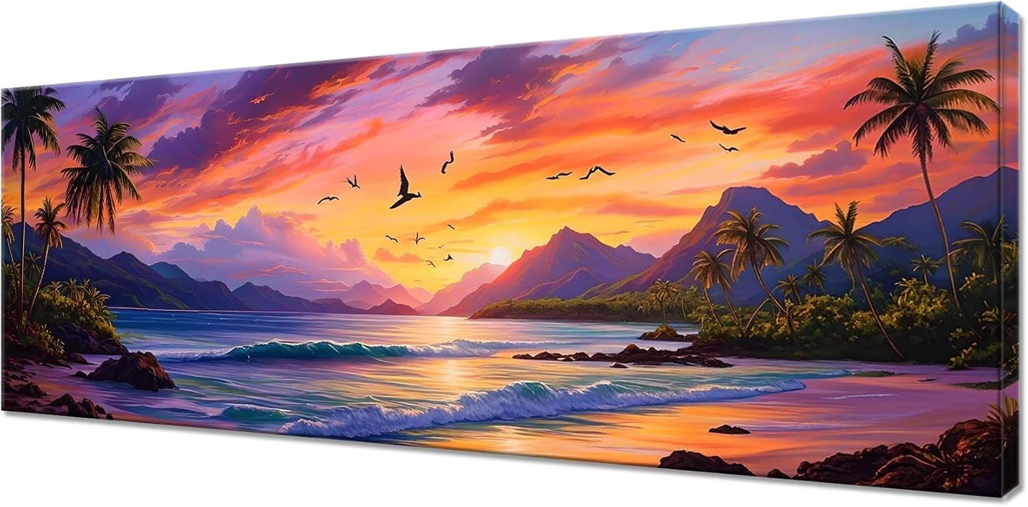 Sea Diamond Art Kits for Adults, Large Diamond Painting Beach Dimond Art Paintings by Numbers Kit for Beginner, 90x36inch Diamonds Pictures Crystal Arts Crafts for Room Decor, Gifts for Women Z1-116