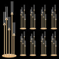 8 Set 5 Arm Golden Candle Holder with Acrylic Lampshade, 41.3'' Tall Candlesticks Holder for Christmas Wedding Housewarming Gift,Metal Candle Holders Candlestick Centerpiece,Fit 0.87'' LED Candle